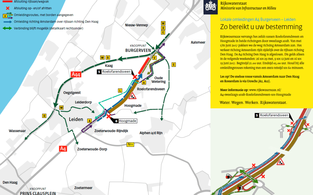 A4: Weekendafsluitingen tussen Burgerveen – Leiden